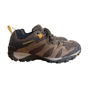 Merrell Mens Alverstone Brindle Hiking Shoes Sz 9 Brown Suede Mesh Low Top Trail